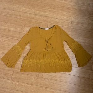 Altar’d State Bell Sleeve Shirt with Lace Detail, Small